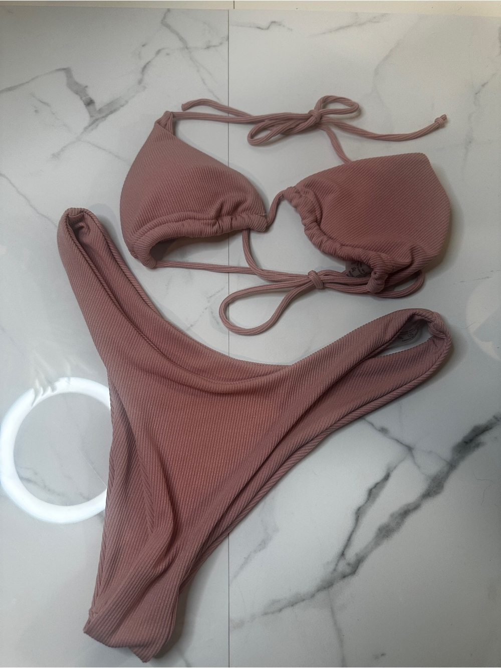 Ribbed Nude Pink Two-Piece Bikini, M